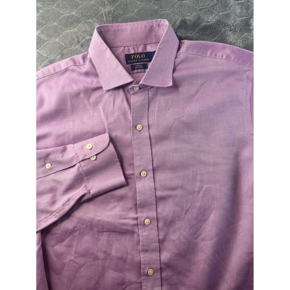 Polo Ralph Lauren Button Down Mens 17 32/33 Purple Slim Fit Easy Care